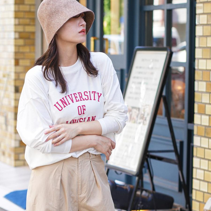 カレッジプリントロンT レディース トップス 長袖 カットソー ラウンド