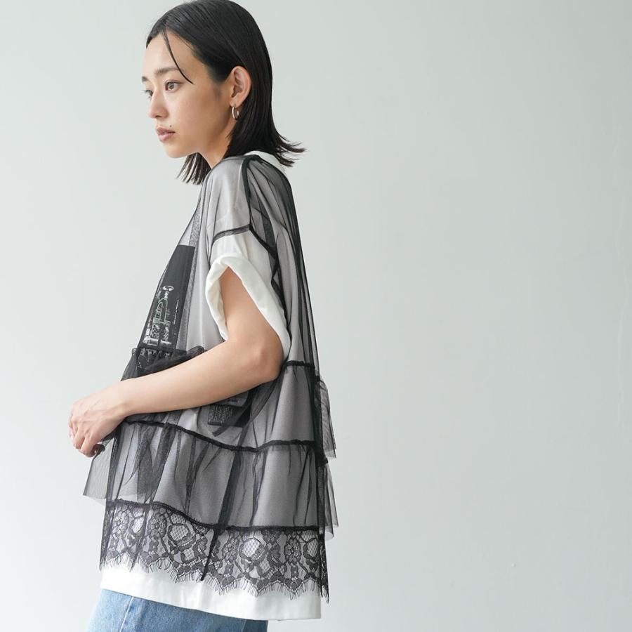チュール2段フリルトップス レディース ノースリーブ トップス