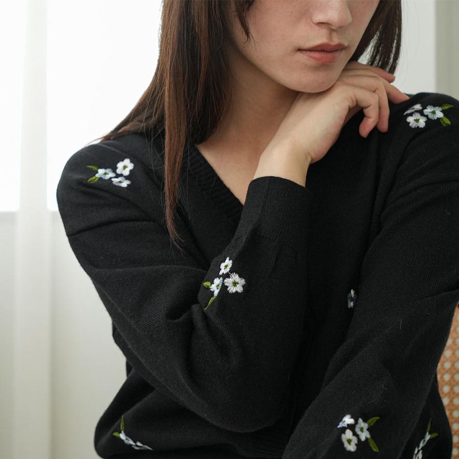 mili an deni（ミリアンデニ） 花柄刺繍カーディガン クルーネック 花