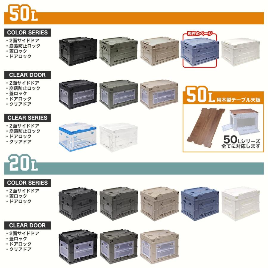 中古③　5個セット　折りたたみコンテナ　50L 長辺扉付　蓋あり サンコー 折りたたみコンテナ 50シリーズ（片長辺扉付）5個、キャリー