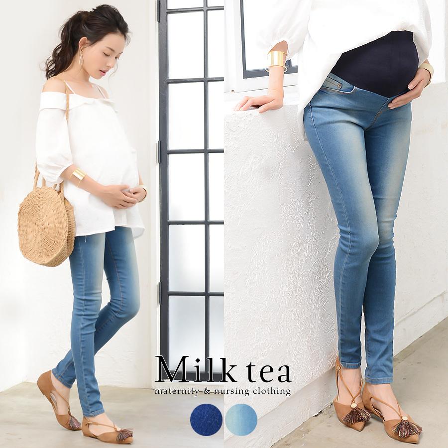 マタニティ 服 産後 ボトムス スキニー 本格デニム スーパースキニーパンツ マタニティウエア 8065 授乳服とマタニティ服のmilk Tea 通販 Yahoo ショッピング