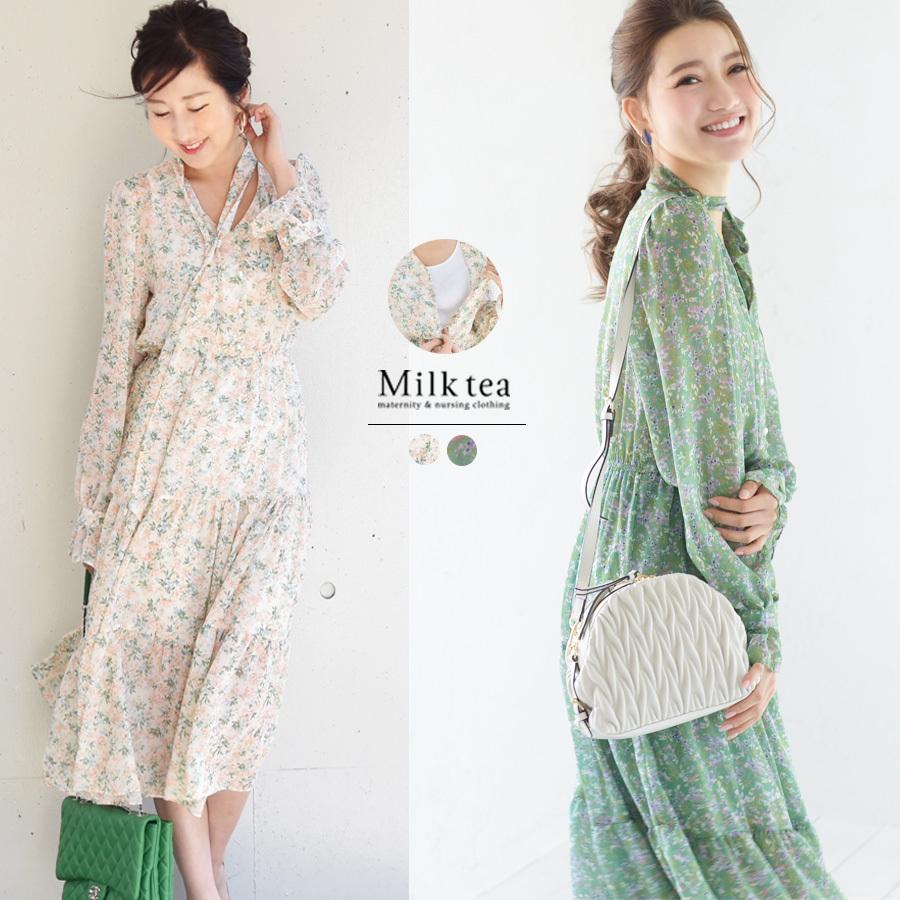 授乳服 フローラ パールボタンシフォンワンピース ボタンタイプ 授乳服 お宮参り ワンピース シフォン ワンピース 花柄 長袖 春 安い 79 授乳服とマタニティ服のmilk Tea 通販 Yahoo ショッピング