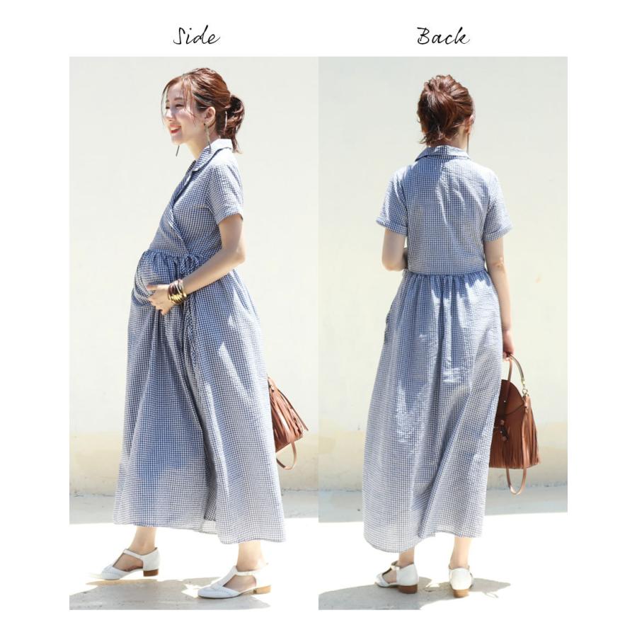 授乳服 マタニティ 涼しい サラリ 綿100 ギンガムチェックカシュクールリボンワンピース コットン100 ワンピ チュニック 安い 8605 授乳服とマタニティ服のmilk Tea 通販 Yahoo ショッピング