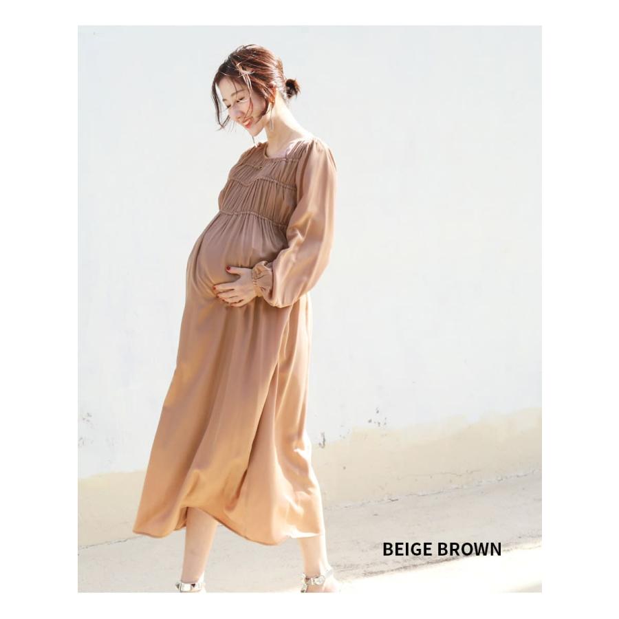 Milk tea Lサイズ マタニティ　長袖　ワンピース Milk tea（ミルクティー） SALE マタニティ 服 授乳服 ルナ・胸