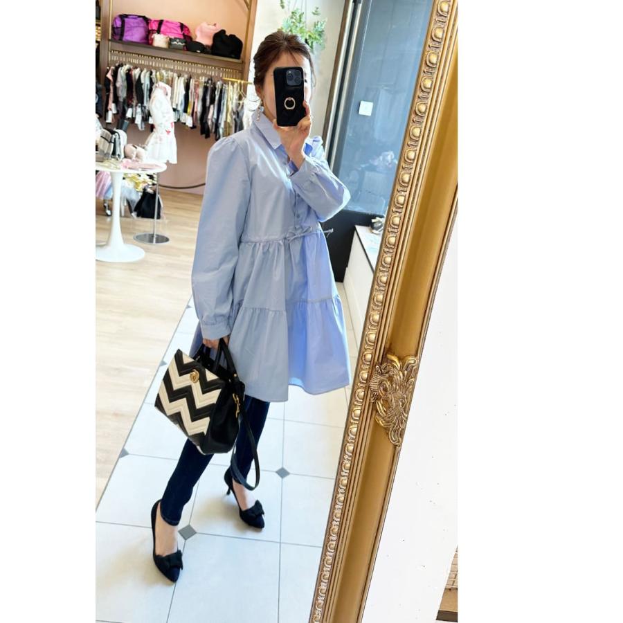 マタニティ 服 授乳服 ウエストリボンティアードシャツ＆チュニック 産前産後対応 ボタンタイプ 妊娠 出産 トップス ブラウス | Milk tea | 18