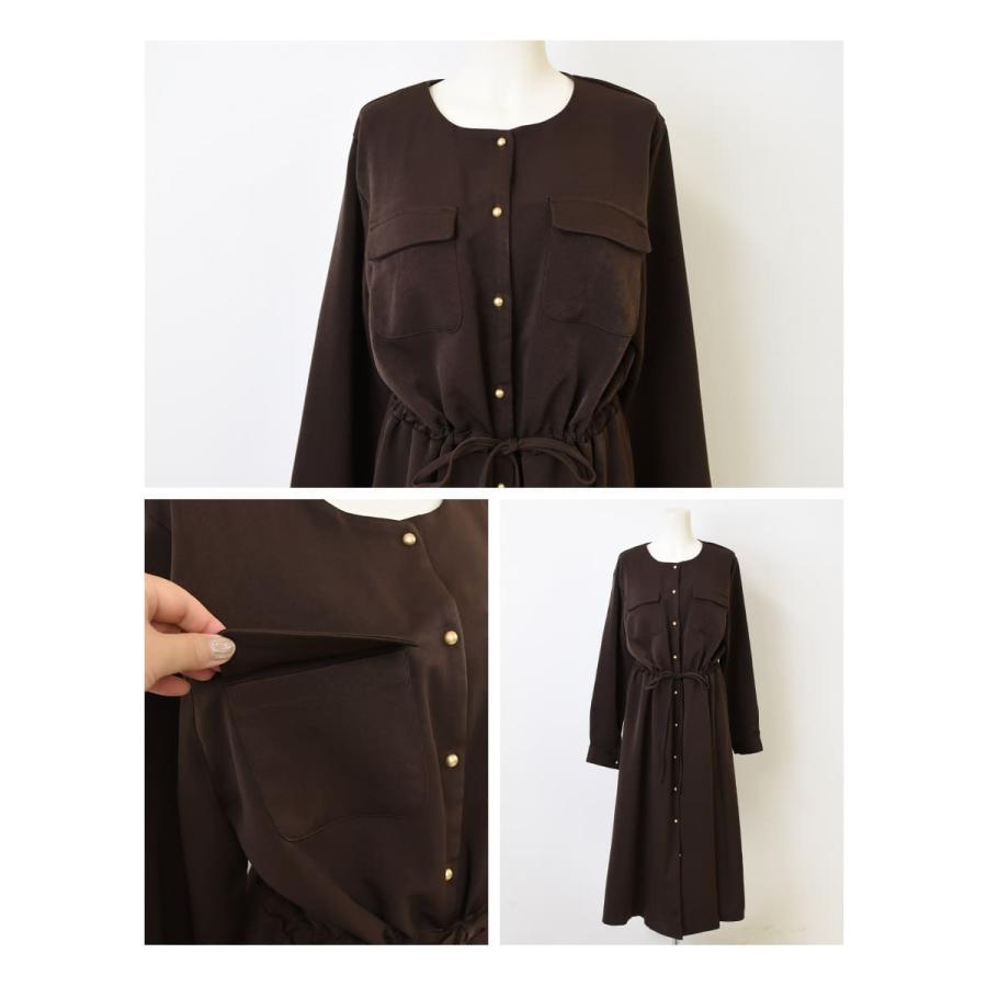 グローリー・ノーカラー胸ポケットロングワンピース マタニティ Millk tea マタニティ 服 授乳服 グローリー・ノーカラー胸ポケットロング