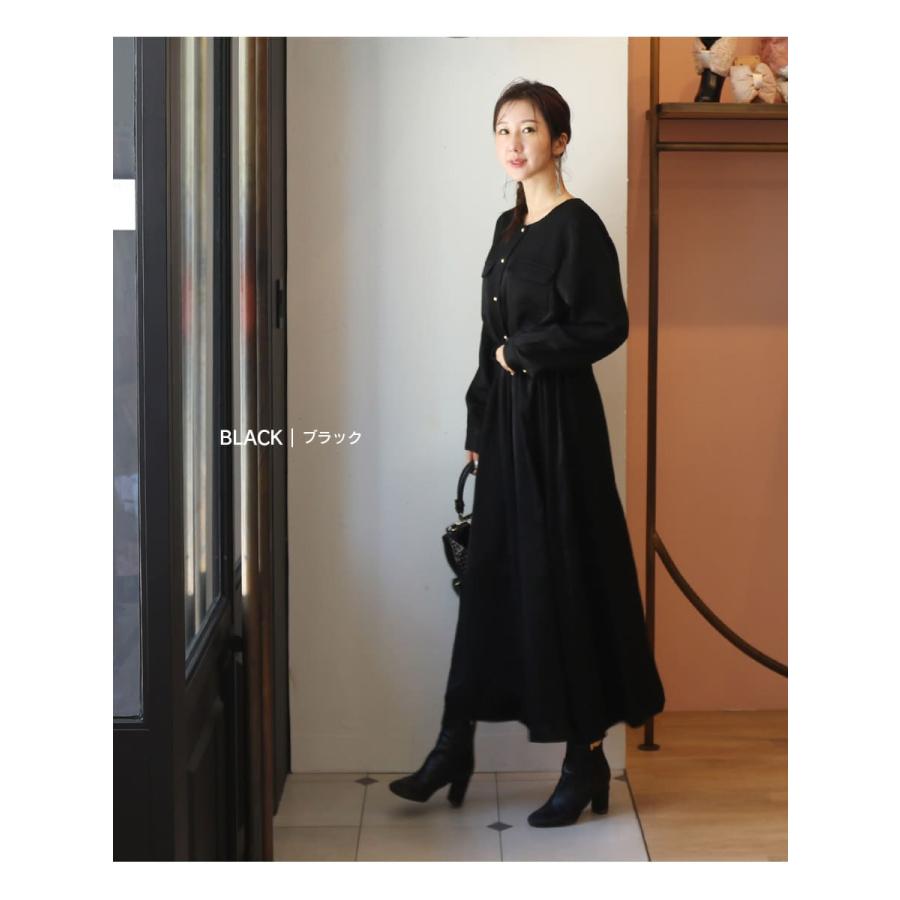 グローリー・ノーカラー胸ポケットロングワンピース マタニティ Millk tea