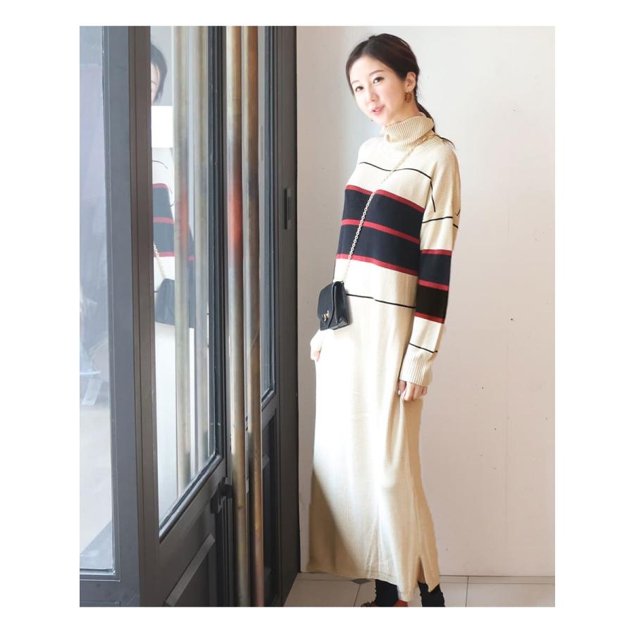 マタニティ 服 授乳服 ヘイゼル・ランダムボーダーニットワンピース ジッパータイプ 【6425273】 ニットワンピース 暖か ハイネック |  | 11