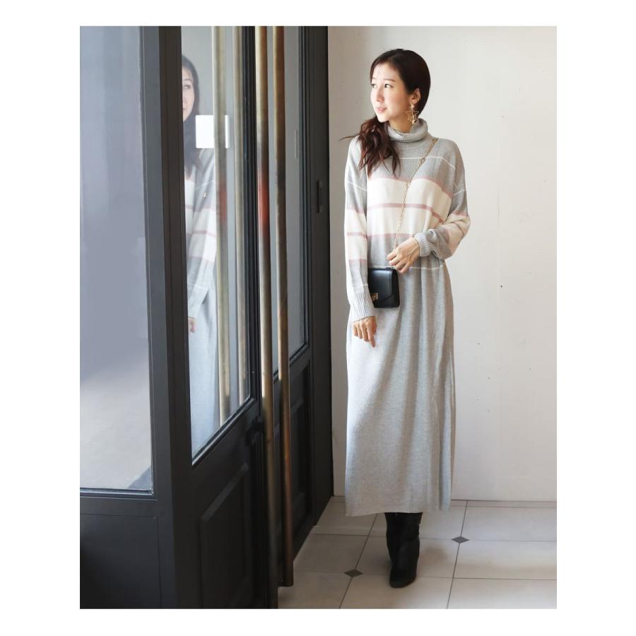 マタニティ 服 授乳服 ヘイゼル・ランダムボーダーニットワンピース ジッパータイプ 【6425273】 ニットワンピース 暖か ハイネック |  | 14