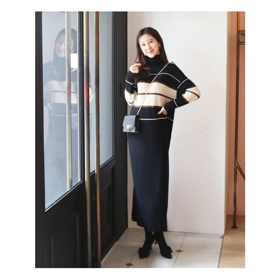 マタニティ 服 授乳服 ヘイゼル・ランダムボーダーニットワンピース ジッパータイプ 【6425273】 ニットワンピース 暖か ハイネック |  | 18