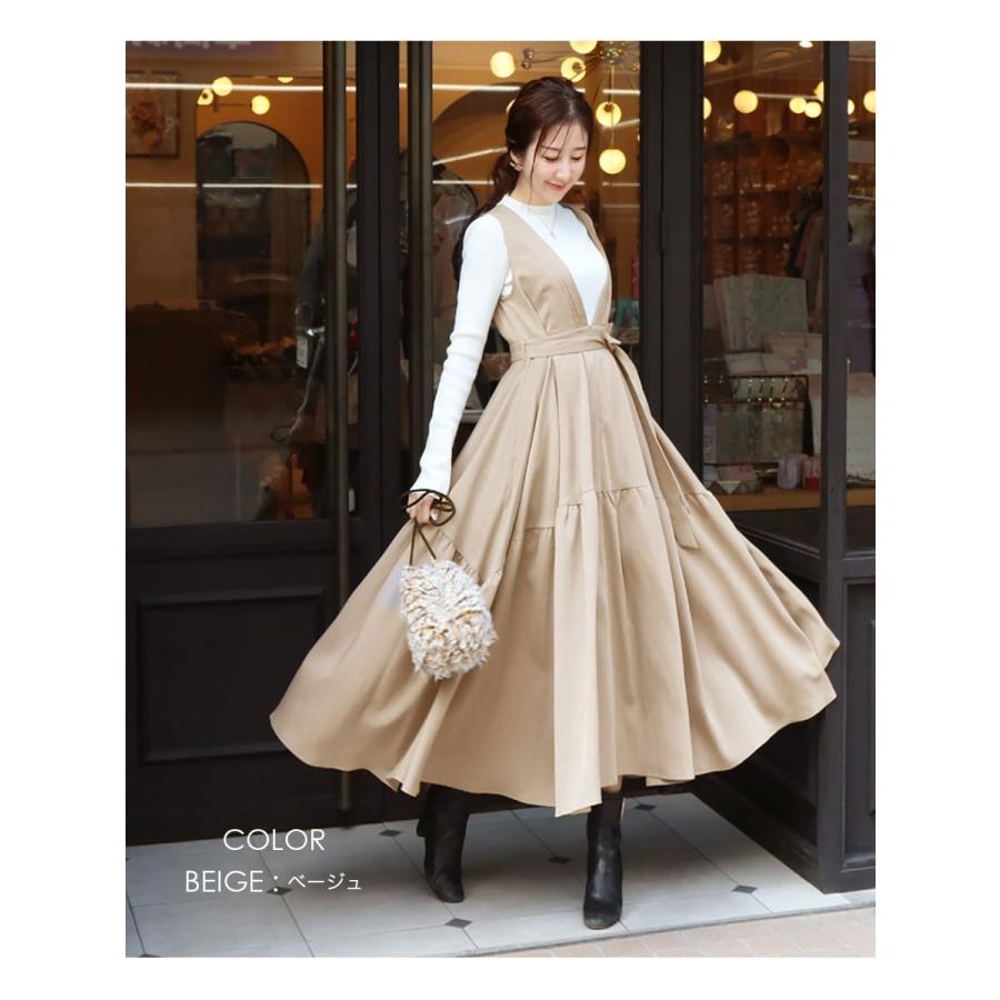 マタニティ 服 授乳服 コメット・ボリュームロングリボンワンピース 前  