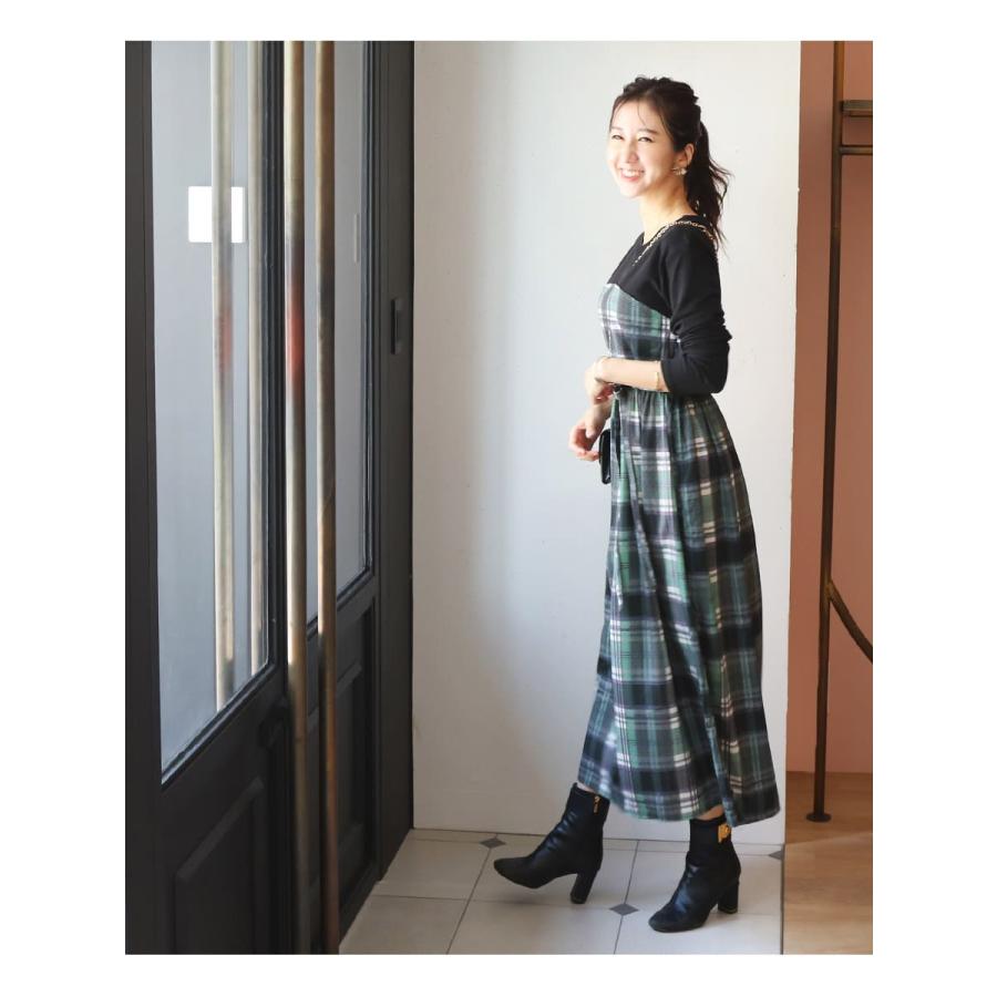 授乳服 マタニティウエア キャロン・チェックプリントビスチェデザイン
