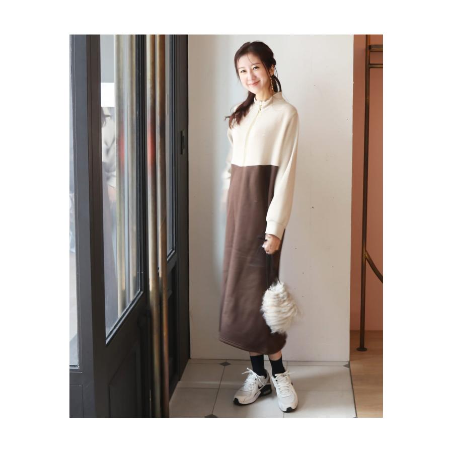 マタニティ 服 授乳服 授乳がしやすい「あて布付き授乳口」ソエル・裏起毛＆異素材バイカラーニットワンピース |  | 18