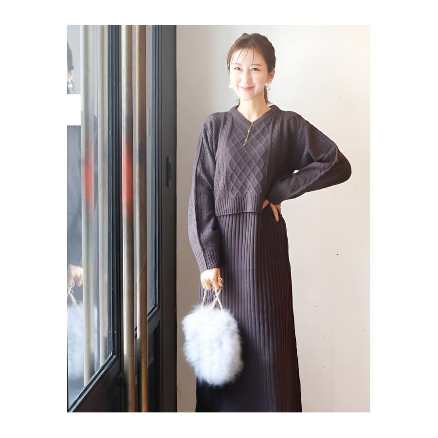 マタニティ 服 授乳服 ケーブル編みニットワンピース カシュクール