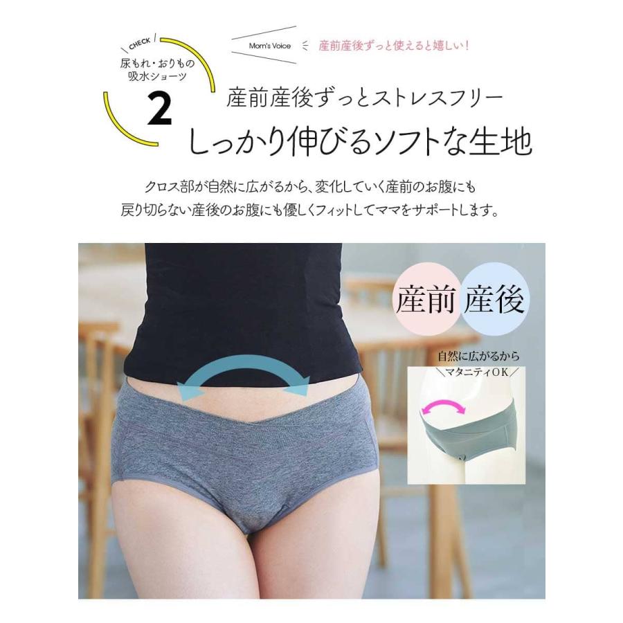 マタニティ 産後 インナー 産前産後ずっと使える 尿もれパッドがいらないママのための吸水ショーツ【589559】2枚までメール便可 マタニティショーツ 安い｜milktea-mm｜04