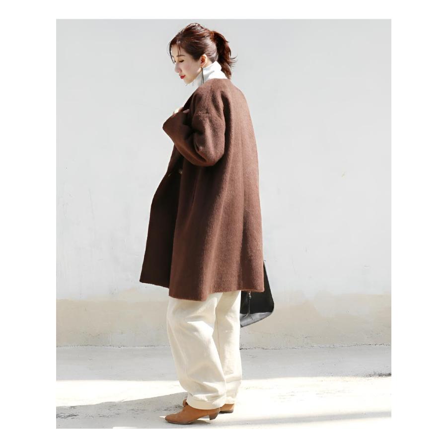 【美品】ロイヤルミルクティー マタニティ ママコート チェスターコート ママコート＞RoyalMilktea・アルパカ混ノーカーラーママコート（前