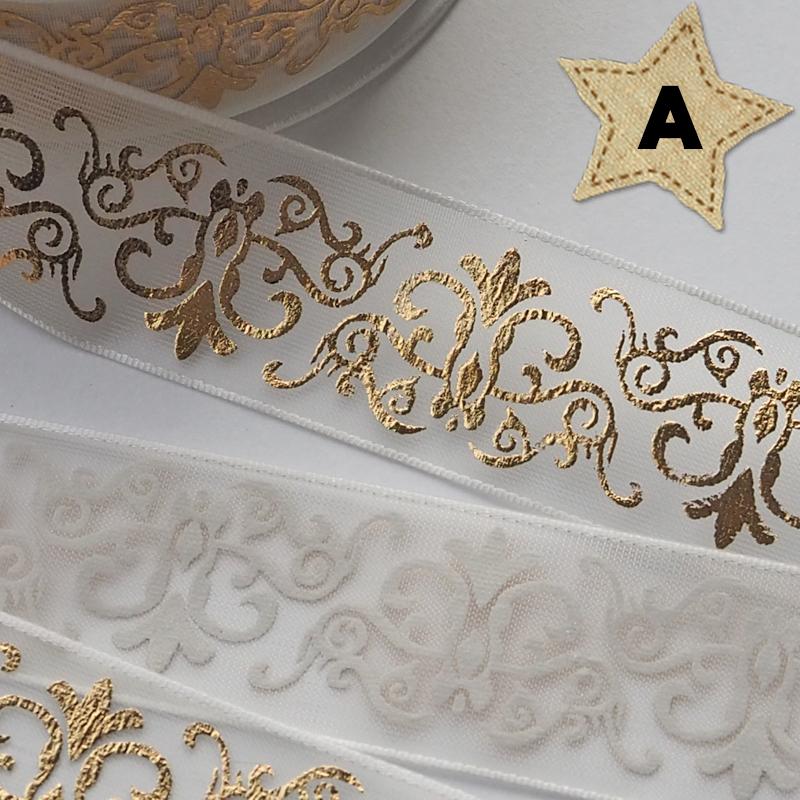 25mm幅 1m】全13種 オーガンジー リボン ゴールド 箔押し : Milky