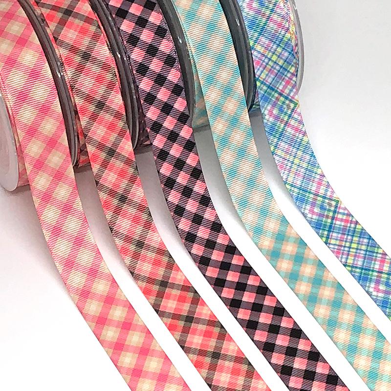 22mm幅 1m】チェック柄 プリント グログランリボン : Milky Ribbon