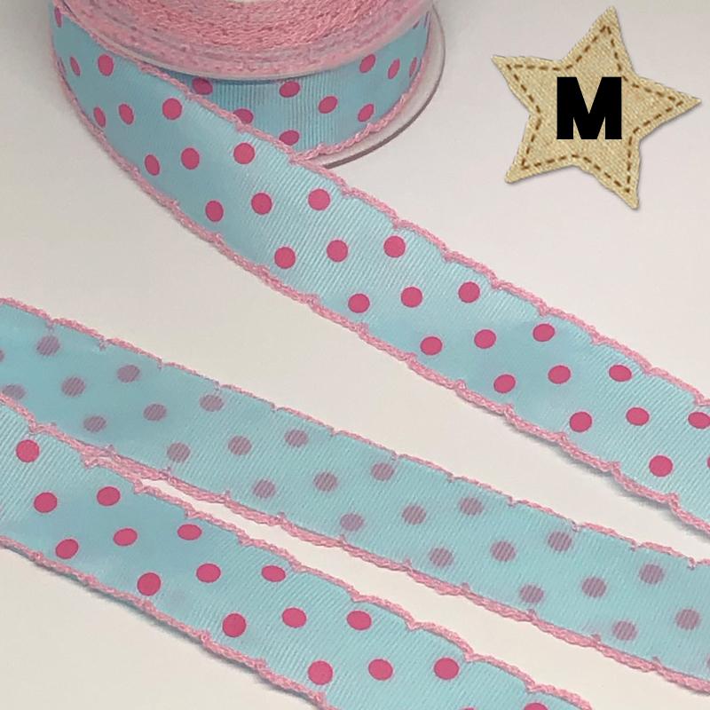 25mm幅 1m】ドット柄 水玉 スカラップ風 グログランリボン 淵 刺繍  