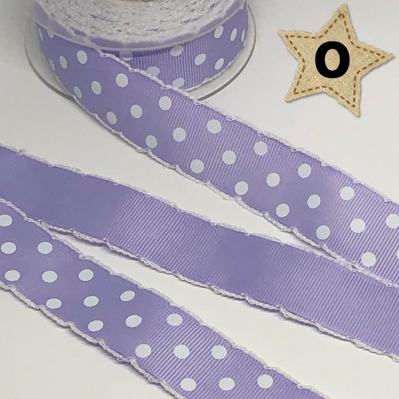 25mm幅 1m】ドット柄 水玉 スカラップ風 グログランリボン 淵 刺繍  