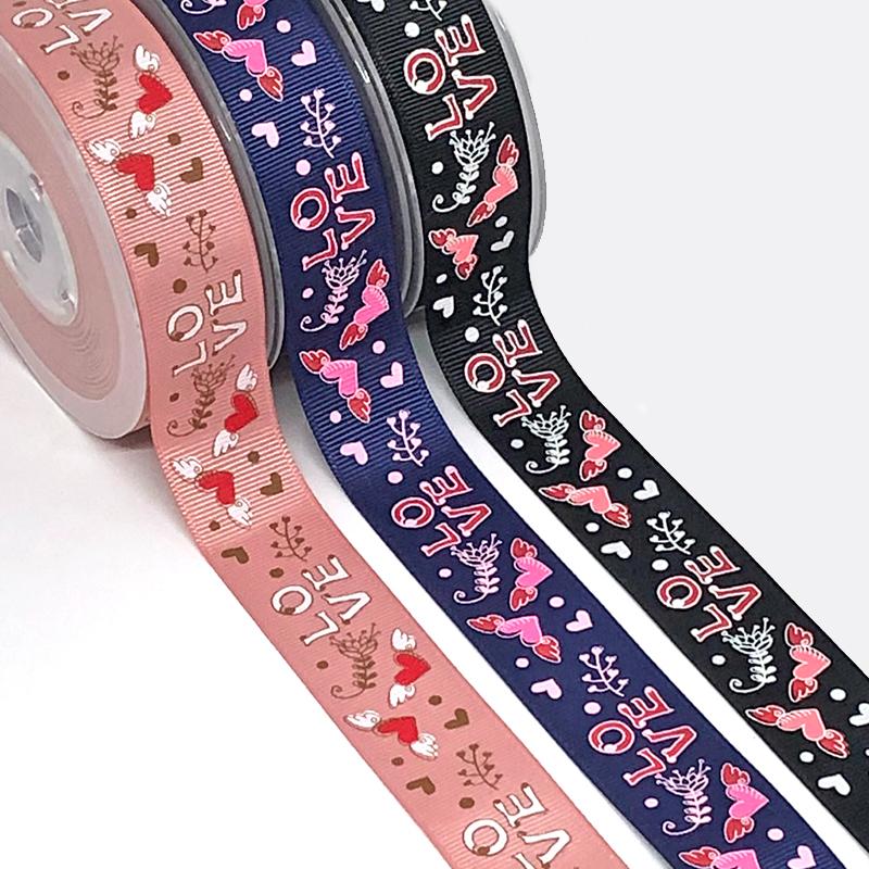 25mm幅 1m】LOVE ハート柄 プリント グログランリボン : pgr019 