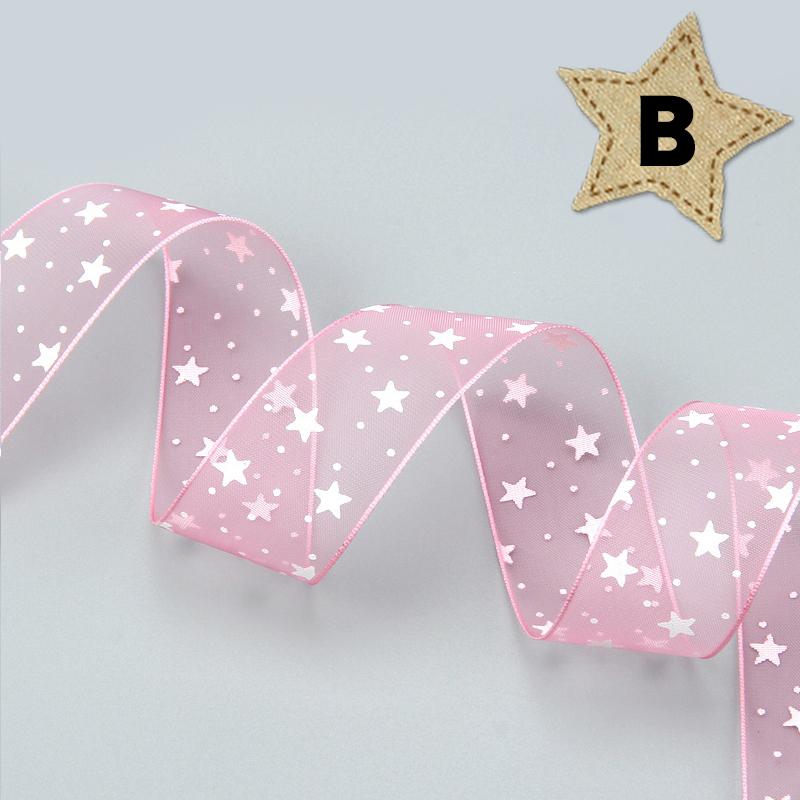25mm幅 1m】全7色 星柄 スター オーガンジーリボン : Milky Ribbon