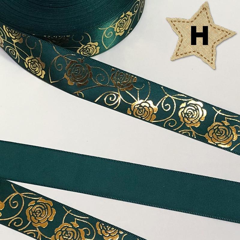 25mm幅 1m】全17色 薔薇 ローズ柄 サテンリボン ゴールド