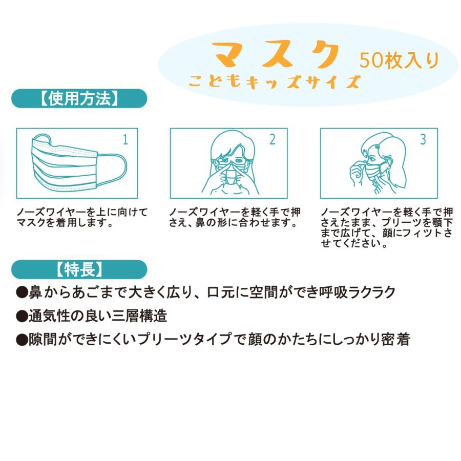 キッズサイズ 使い捨て マスク 50枚 幼児用 幅125mm 三層構造 不織布