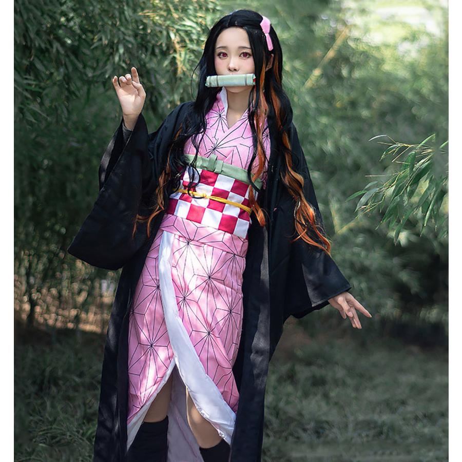 竈門禰豆子 コスプレ衣装 ウィッグ付き 8点セット 和服コスチューム M