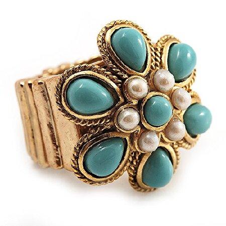 人気定番の ターコイズcolouredアクリルビーズ花ストレッチリング ゴールドトーンメタル その他レディースアクセサリー Www Votanistas Com