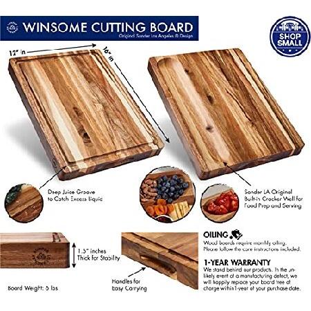 先行販売商品 Large 16x12x1.5 Reversible Thick Acacia Wood Cutting Board With Juice Groove And Cracker Holder by Sonder LA
