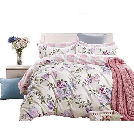 高速配送 Swanson Beddings Pink-Purple Roses 3-Piece 100% Cotton Bedding Set: Duvet Cover and Two Pillow Shams (California King) ベッドカバー