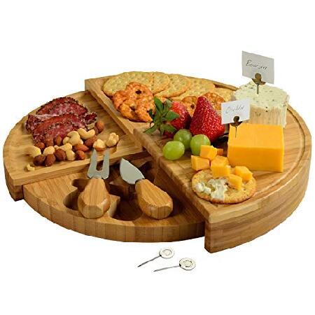 Picnic at Ascot Patented Bamboo Cheese Charcuterie Board with Knives amp; Stores Opens 13quot; as Des Wedge- to Compact a （訳ありセール 格安） Markers- Diameter- 少し豊富な贈り物