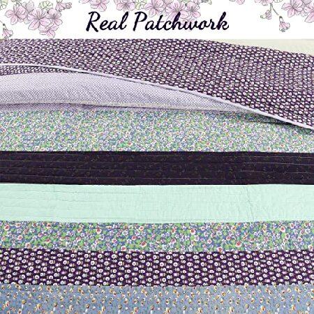 【中古品 】 Cozy Line Home Fashions Jeannie Lilac Purple Striped Floral Flower Print Pattern 100% Cotton Quilt Bedding Set Reversible Coverlet Bedspread for Women 【3480370046】(19136円)