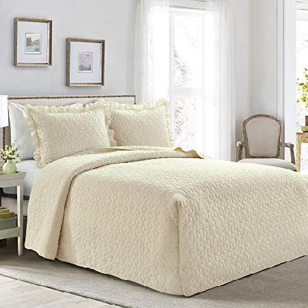 ファッションなデザイン Lush Decor ラッシュデコール French Country Geo Ruffle Bedding 3 Piece Bedspread Set King Ivory カバー シーツセット Foundationswellness Net