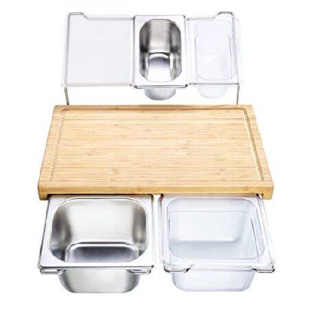 Extensible Bamboo Cutting Board Set with 4 Containers for Juice Eco-friendly Kitchen 新春福袋2021 Chopping Meats Serving Bread 【お気にいる】 Groove and