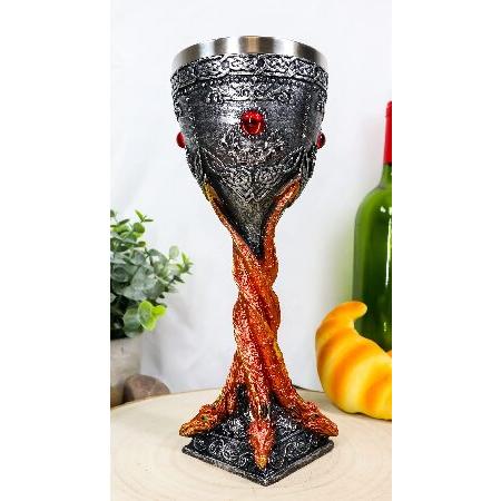 最も完璧な Hydra Abraxas Twisted Gems Red Fire Flaming Large Gift Ebros Dragons Dunge Blood Dragon Of Vial Cup Beverage Drink 9.5"H Chalice Goblet Wine オブジェ、置き物