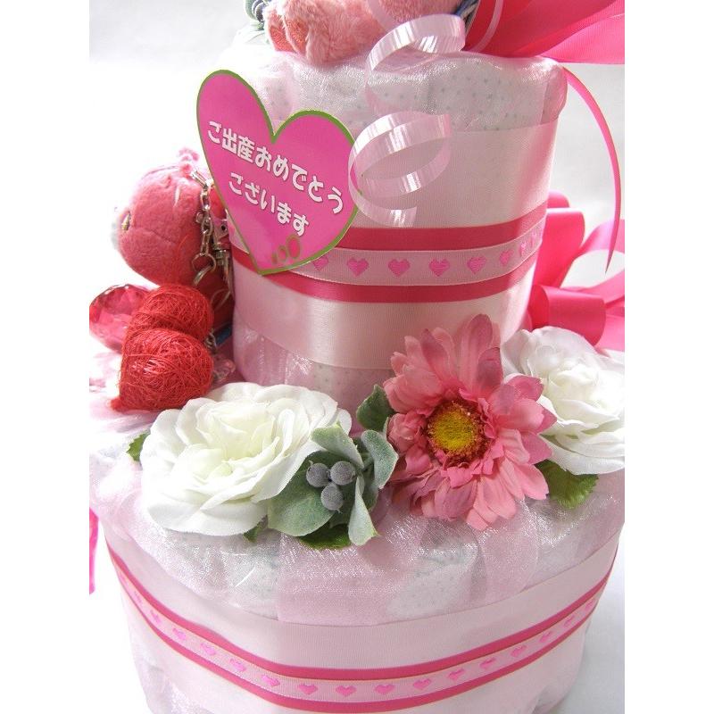 オムツケーキ 出産祝いオムツケーキ ケアベアのラブアロットベア＆チアベア２段ケーキ 女の子用 おむつケーキ Diaper cake_2