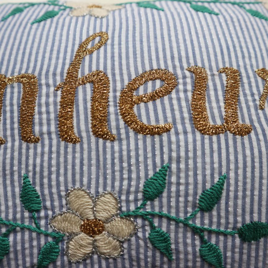 Csao Paris 刺繍 メッセージ クッション Bonheur 幸福 幸せ フランス 手刺繍 インテリア ストライプ 贈り物 おしゃれ Cscu Milleclair 通販 Yahoo ショッピング