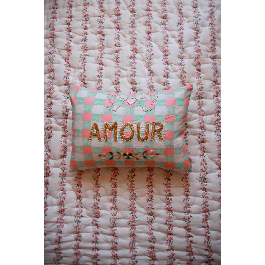 CSAO PARIS AMOUR 刺繍 メッセージ クッション BONJOUR 愛 花 葉