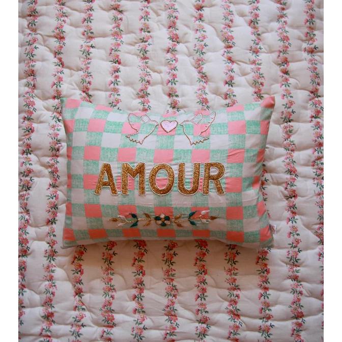 CSAO PARIS AMOUR 刺繍 メッセージ クッション BONJOUR 愛 花 葉
