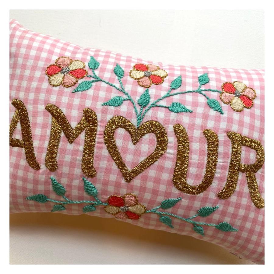CSAO PARIS ミニクッション 刺繍 メッセージ クッション AMOUR 愛 花 