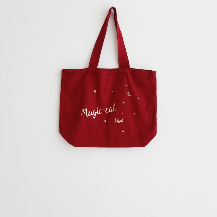 Des petits hauts NOLA マジック キャット トートバッグ 赤 magic cat 猫 ワイド 宇宙 星 コットン マチあり  お散歩 ショッピング FRANCE Paris |  | 01