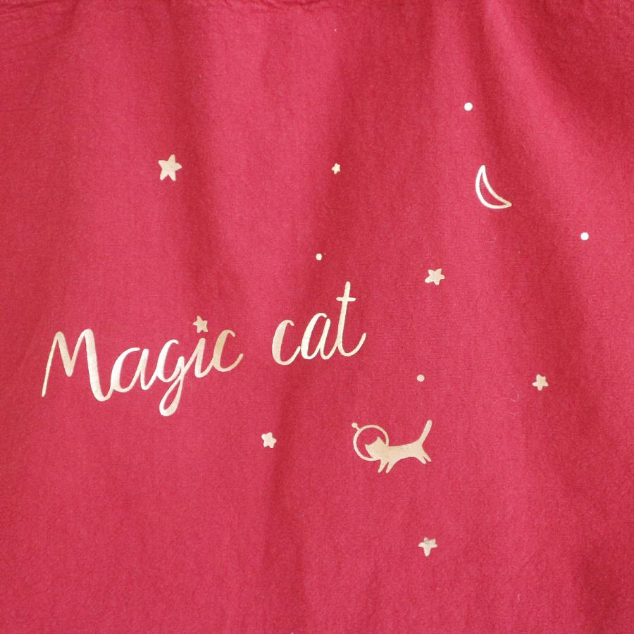 Des petits hauts NOLA マジック キャット トートバッグ 赤 magic cat 猫 ワイド 宇宙 星 コットン マチあり  お散歩 ショッピング FRANCE Paris |  | 04