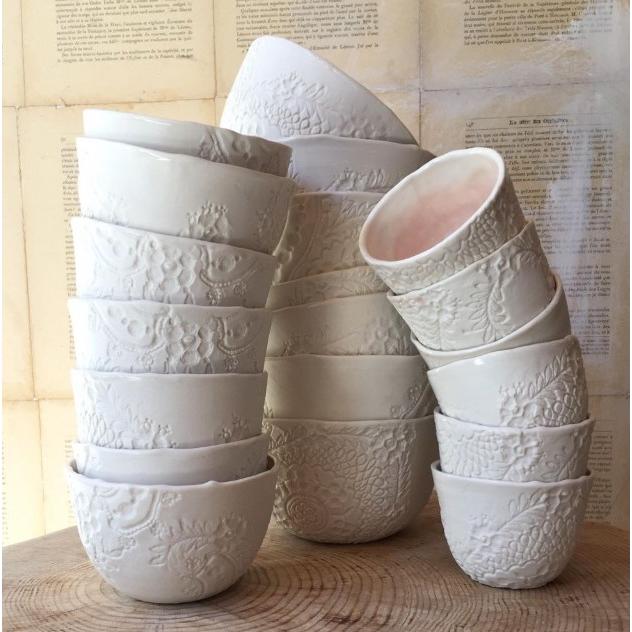 Myriam ait amar ceramics ALBERTINE Tasse バロック刺繍レース パウダーピンク カップ  フレンチ 磁器 フランス ハンドメイド インテリア |  | 10