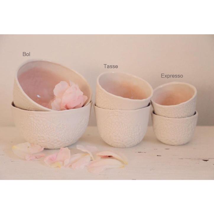 Myriam ait amar ceramics ALBERTINE Tasse バロック刺繍レース パウダーピンク カップ  フレンチ 磁器 フランス ハンドメイド インテリア |  | 01