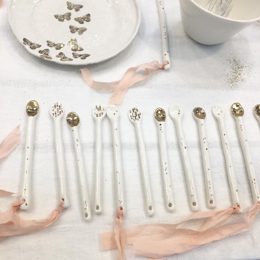 Myriam Ait Amar Ceramic Cute Spoons A 磁器 ゴールド リボン スプーン フレンチ フランス ハンドメイド インテリア パウダーピンク マドラー |  | 04