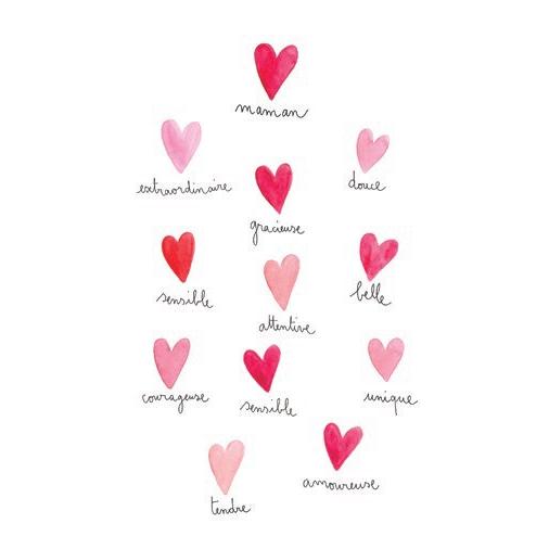 メッセージ カード Maman Coeurs ハート お祝い ダブルカード 二つ折り クラフト封筒 Papillon Papillonnage グリーティング プレゼント フランス語 | 