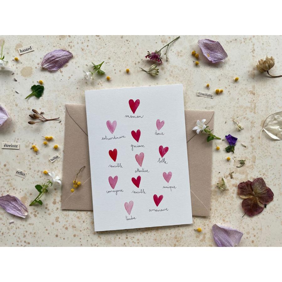 メッセージ カード Maman Coeurs ハート お祝い ダブルカード 二つ折り クラフト封筒 Papillon Papillonnage グリーティング プレゼント フランス語 |  | 01