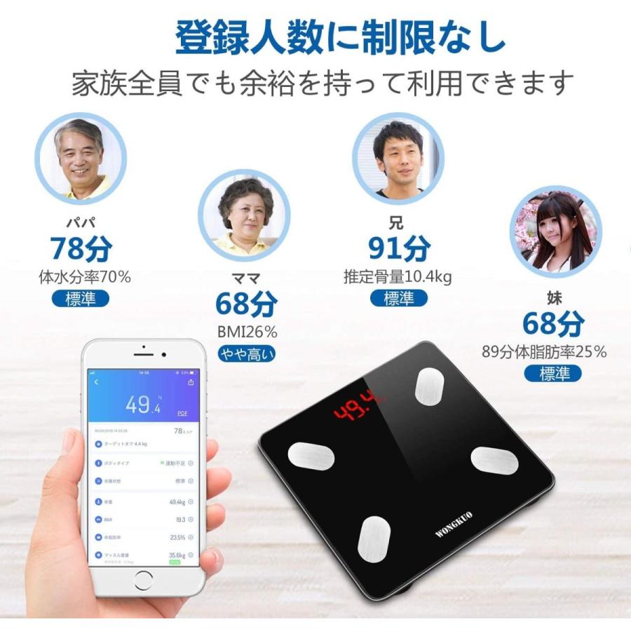 65 Off 送料無料 体組成計 Wongkuo スマート体重計 進化版 スマートスケール 高精度 体脂肪計 23種類測定可能 体重 体脂肪率 体水分率 Bmi 推 健康管理 計測計 Thebarta Com